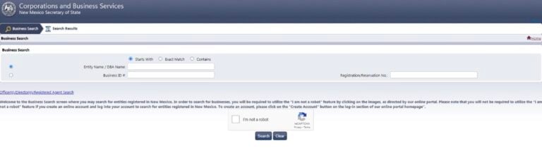 1. Navigate to the New Mexico Business Entity Search webpage.