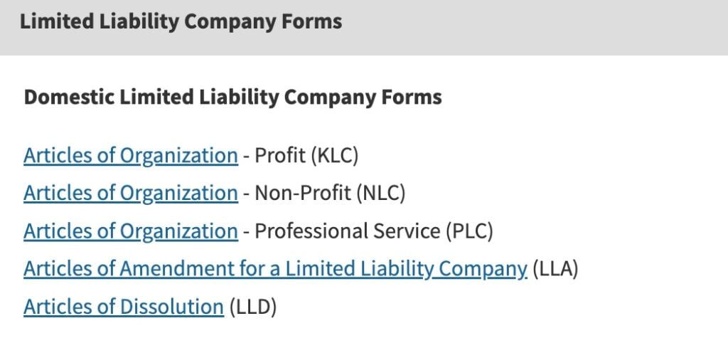 Limited Liability Company Forms.