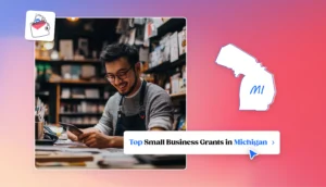 Man with glasses wearing an apron Michigan map top small business grants in Michigan 2025