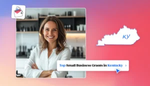 A business woman with a white shirt Kentucky map top small business grants