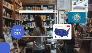 People in a health store in South Dakota states map file a DBA