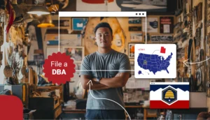 File a DBA Utah map asian man in a store