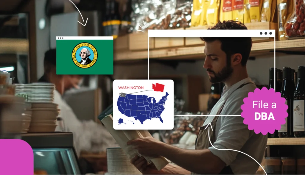 Seller at a food store in Washington states map file a DBA