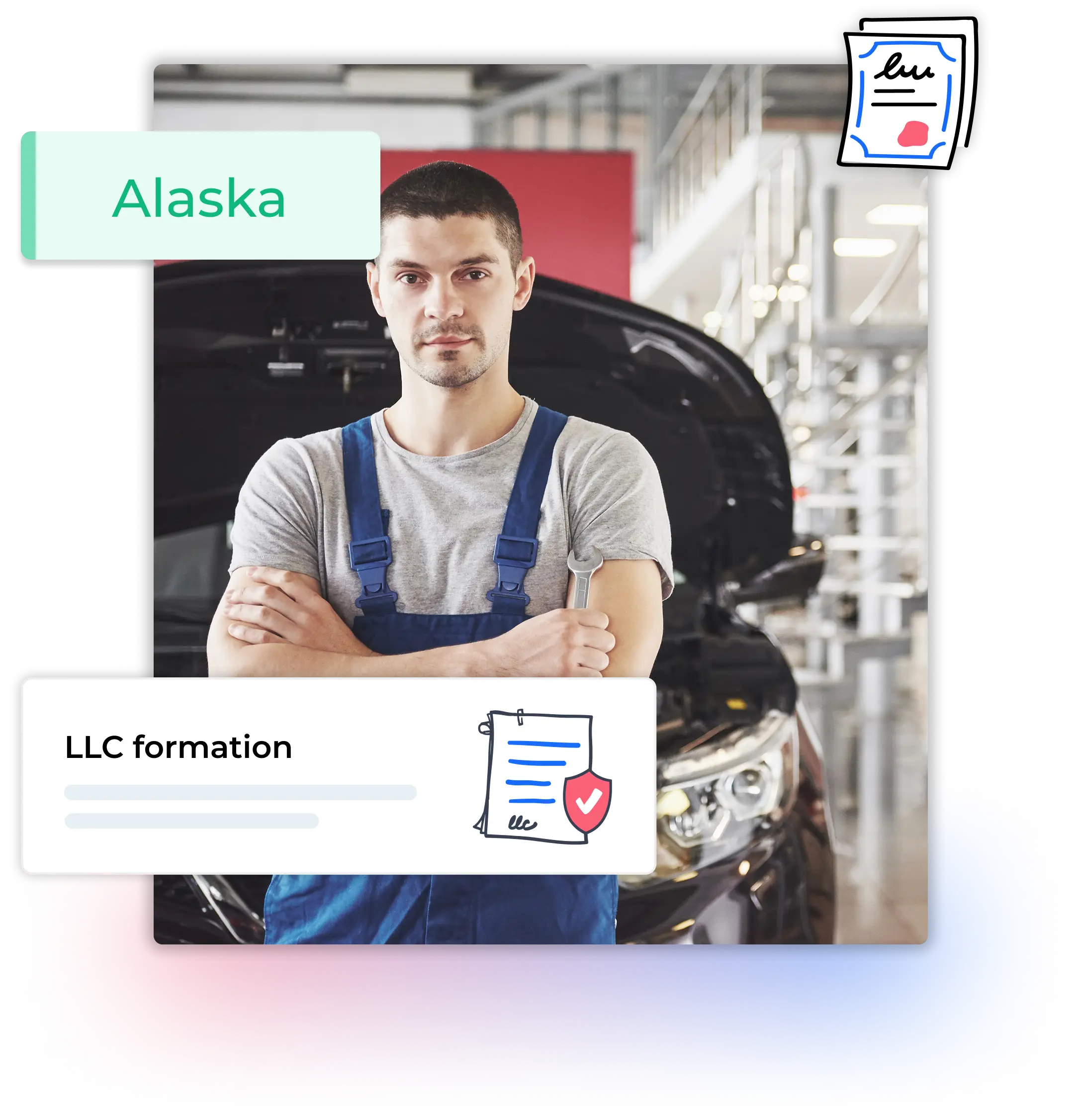 Alaska LLC Formation man with a coverall in a garage