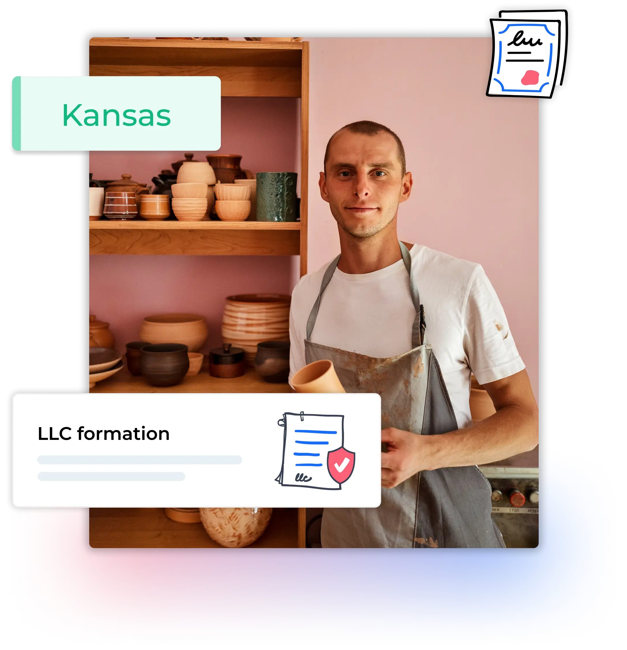 Kansas LLC formation a man in his ceramics store