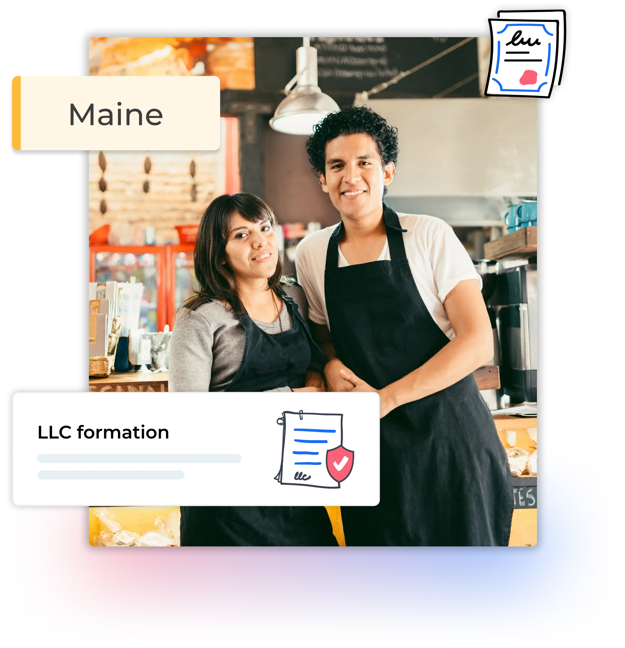 Maine LLC formation man and woman with aprons in their coffee shop