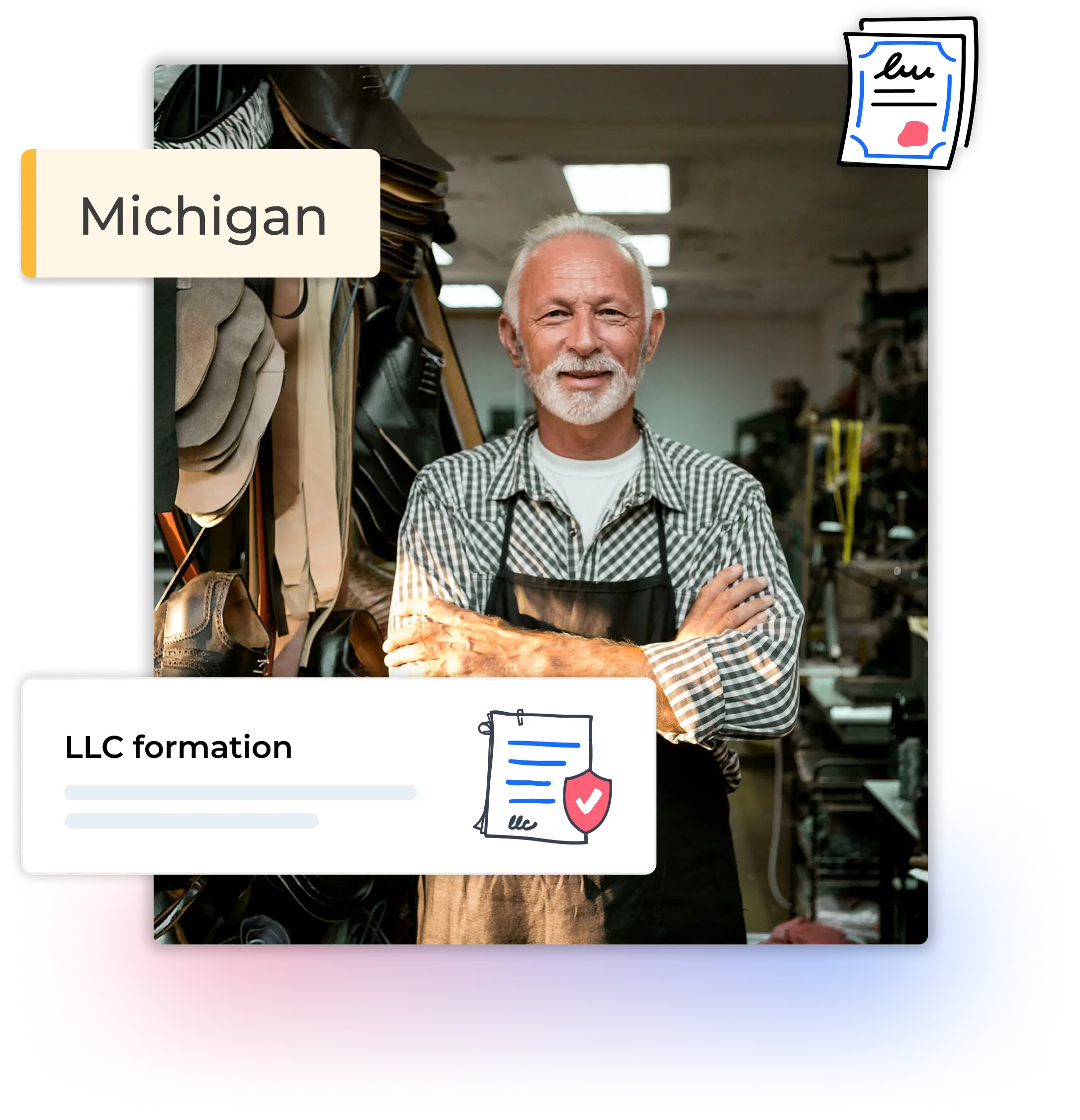 Michigan LLC formation man in his shoe sotre