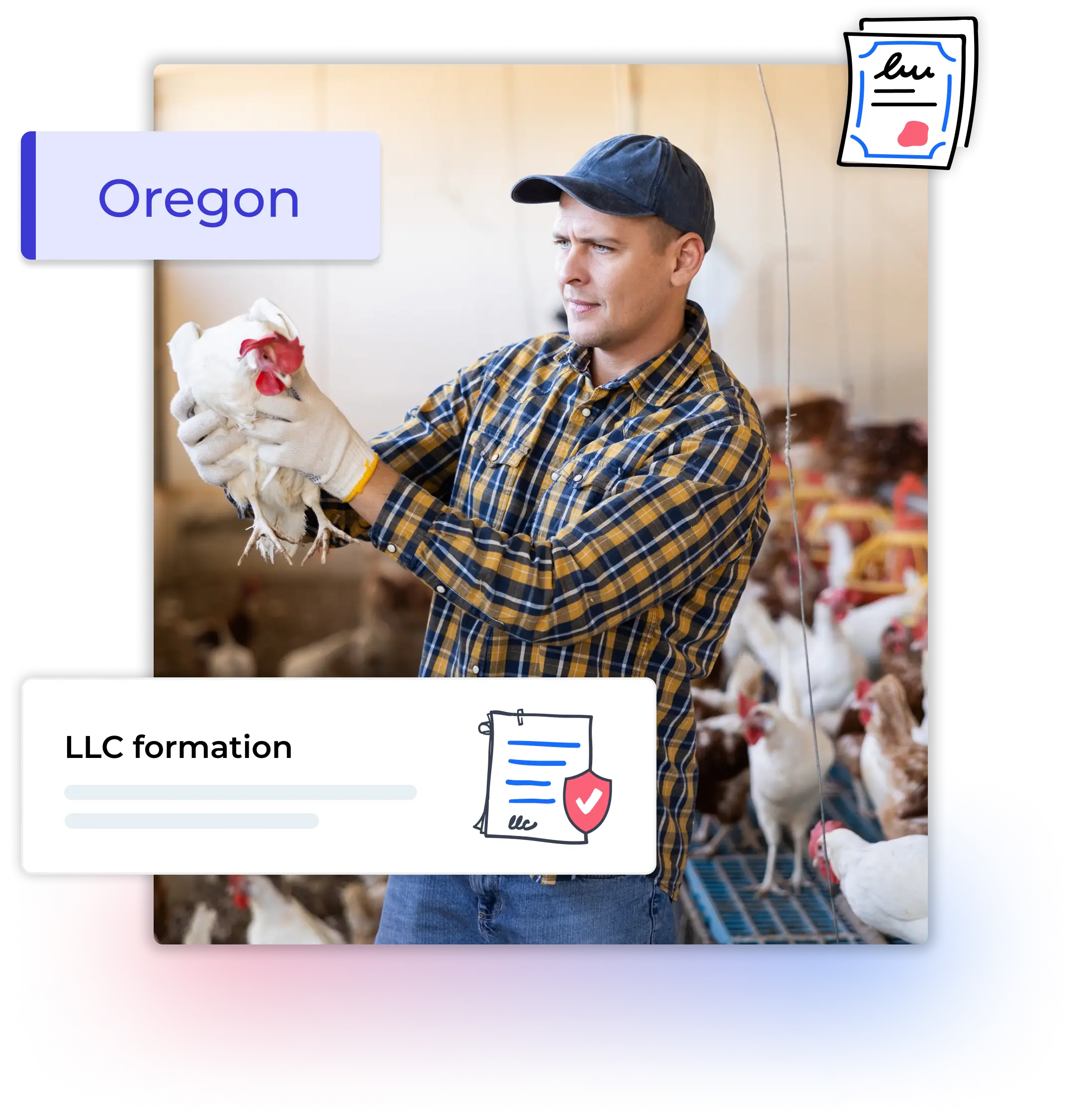 Oregon LLC formation man holding a chicken