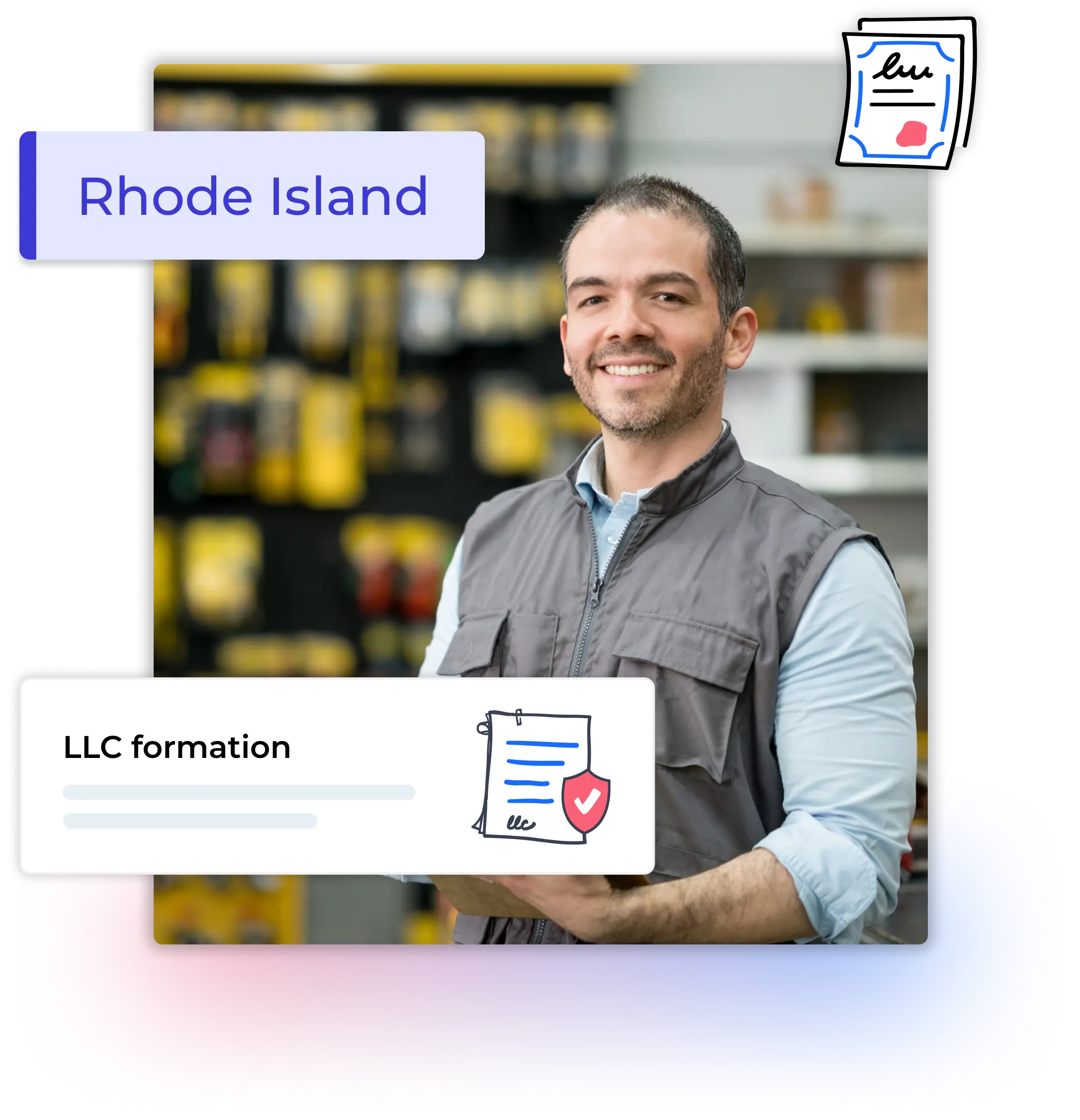 Rhode Island LLC formation man at his store