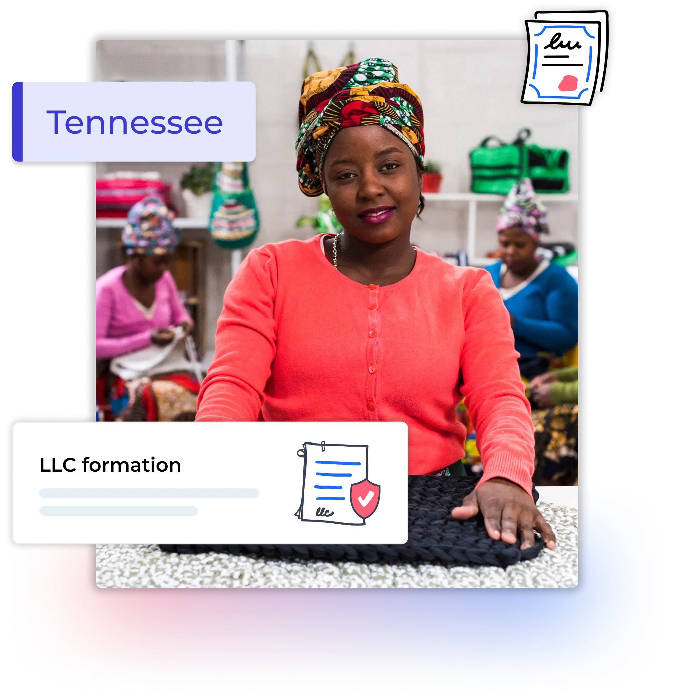 Tennessee LLC formation woman with a head cover at a clothing workshop