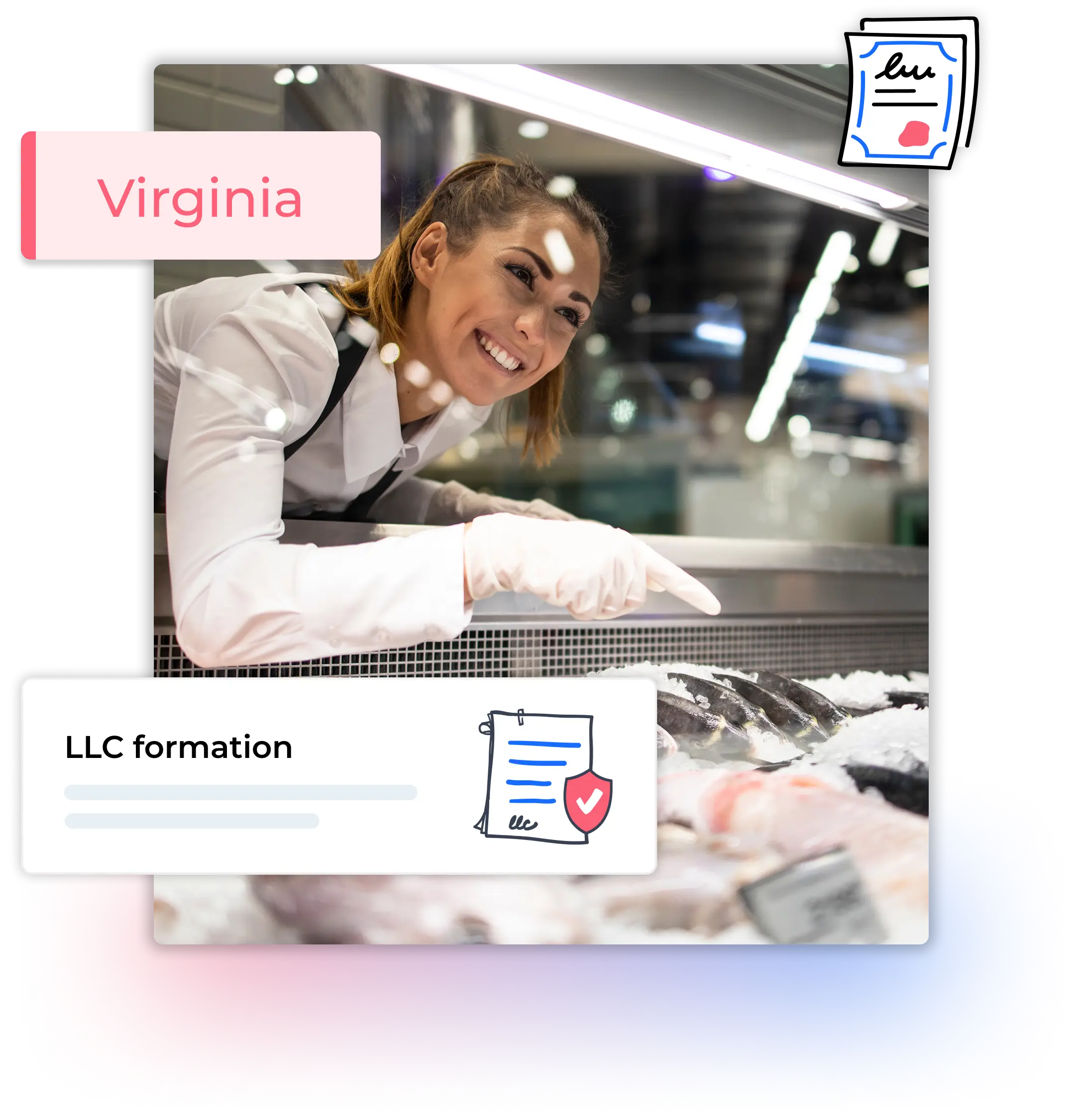 Virginia LLC formation woman at a fresh fish store