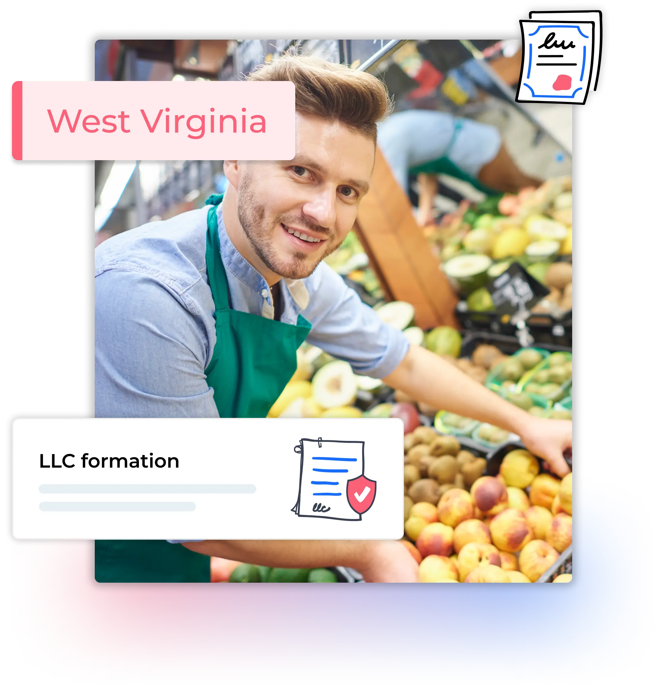 West Virginia LLC formation man working in the super market organizing fruit